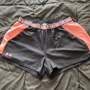 UNDER ARMOUR Women’s Black with Coral Accents Athletic Shorts, Large